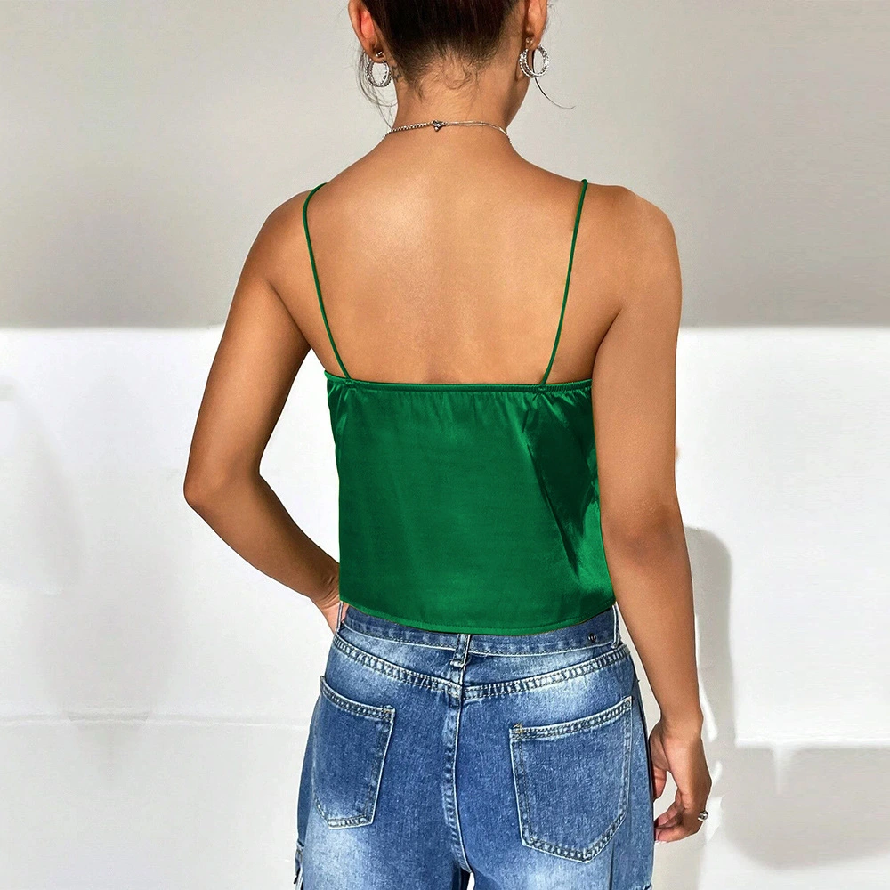 Womens V-neck Short Satin Velvet Solid Color Camisole