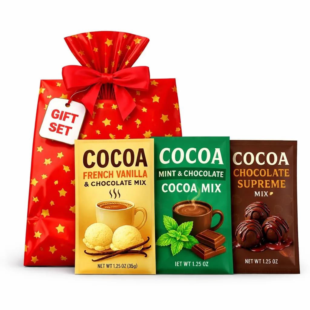 Hot Chocolate Cocoa Mix French Vanilla Mint Cocoa & Chocolate Supreme Flavors 3 Variety Gift Packets - Instant Hot Cocoa Gifting Sharing
