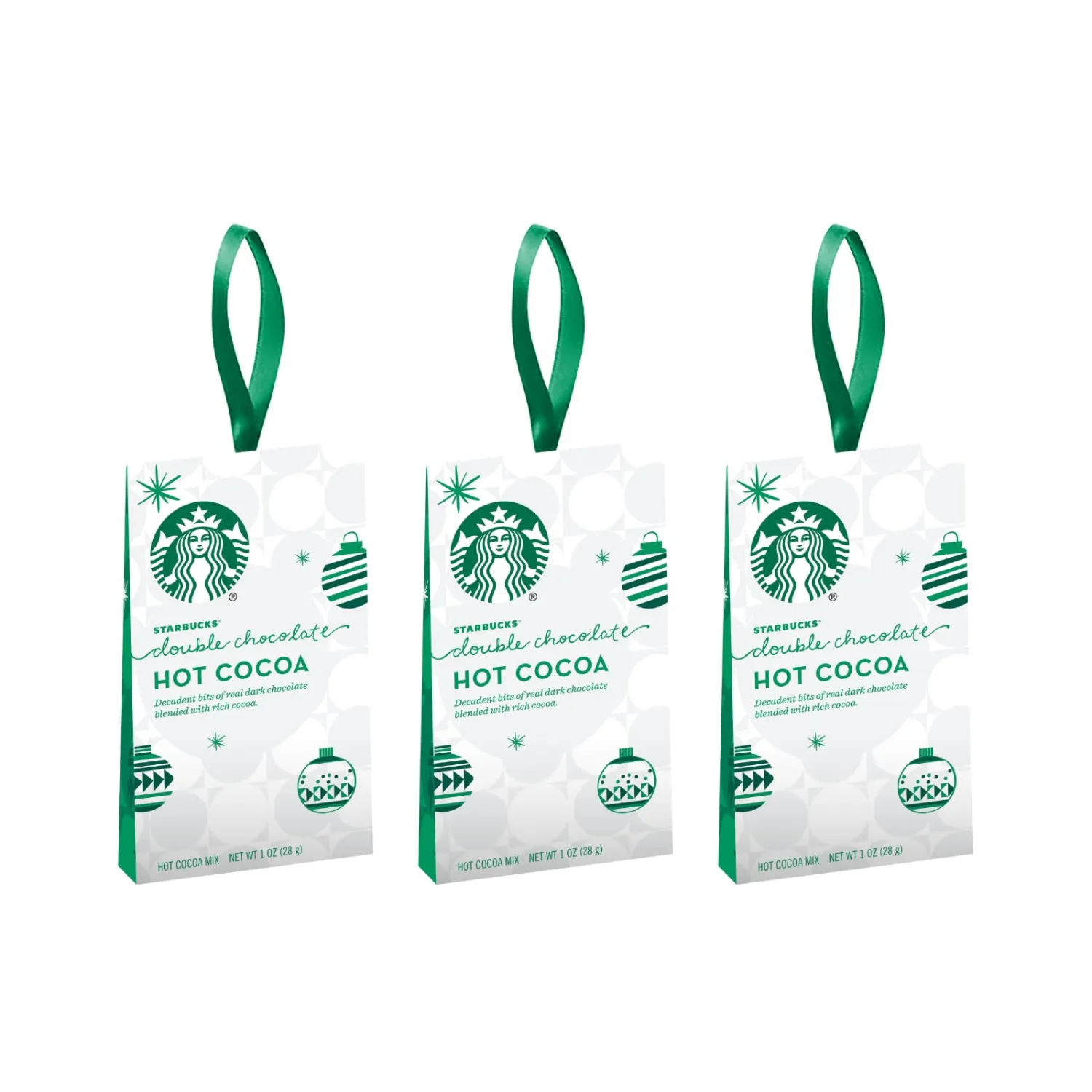 Starbucks Hot Cocoa Mix Ornament, Double Chocolate Hot Cocoa, Real Dark Chocolate & Rich Cocoa, Holiday Hanging Ornament Hot Cocoa Mix Packet, 1-Ounce (Pack of 3)