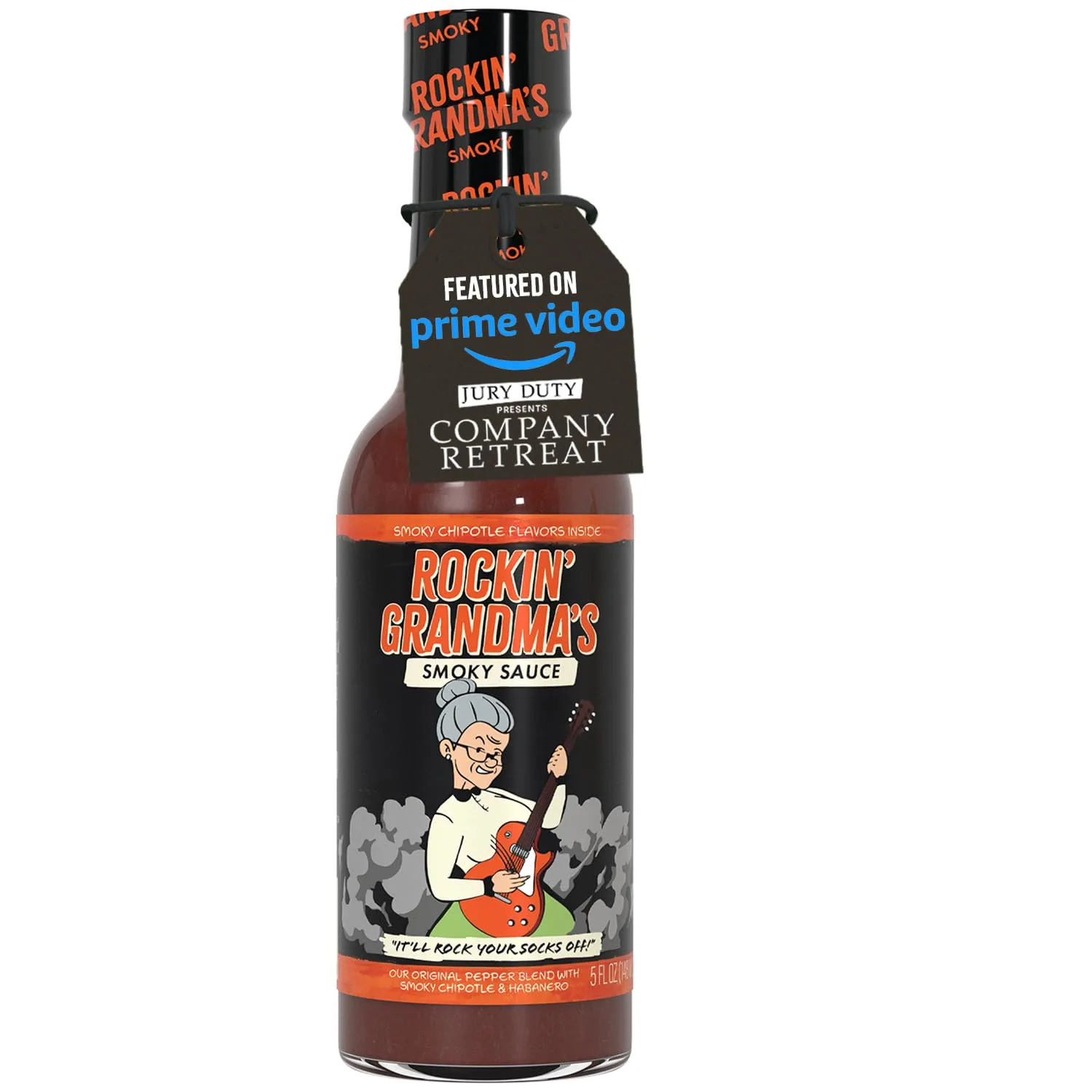 Rockin’ Grandma’s Smoky Sauce by Dave’s Gourmet - 5 fl oz Bottle - Featured on Prime Video’s Jury Duty: Company Retreat - Zero Calorie Bold Smoky Hot Sauce with Habanero, Chipotle & Passion Fruit