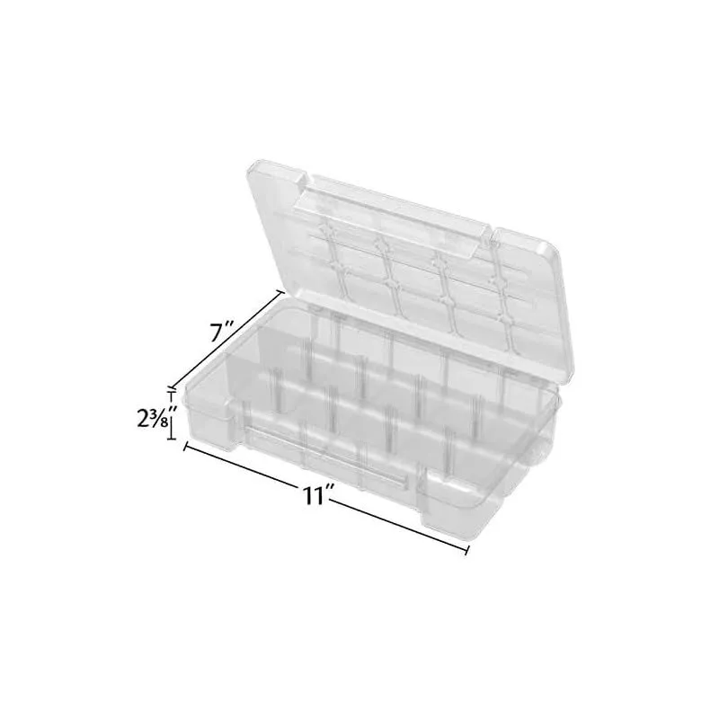 Akro-Mils 05805 Plastic Portable Parts Storage Case for Hardware and Crafts with Hinged Lid and 4 Adjustable Dividers, (11-Inch x 7-Inch x 2-3/8-Inch), Medium, Clear