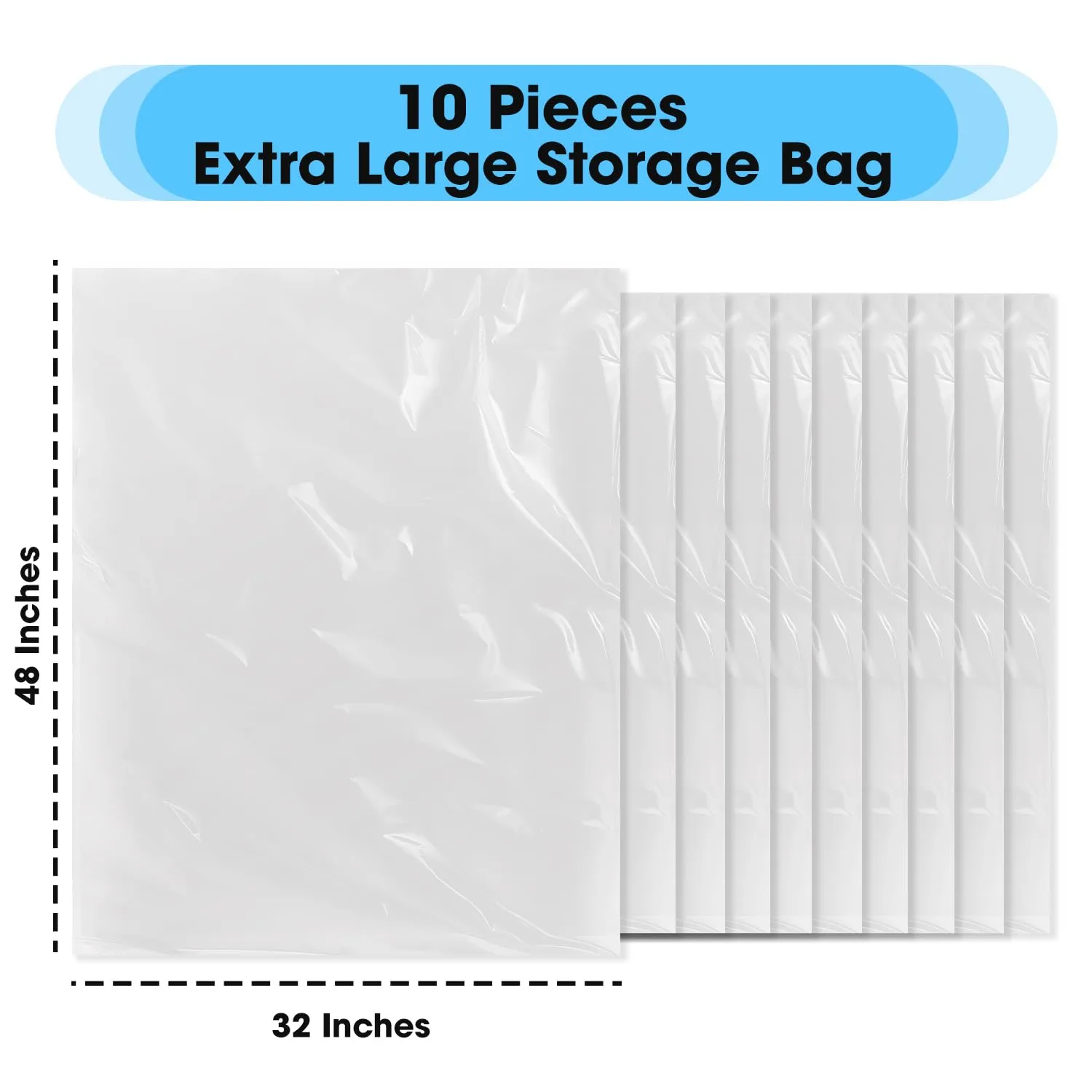 Besti Large Clear Plastic Bags – 10-Pcs 32x48-inch Extra Large Storage Bags – Packing Bags for Suitcases, Luggage, Large Items – Heavy-Duty Moving Bags for Protection and Storage