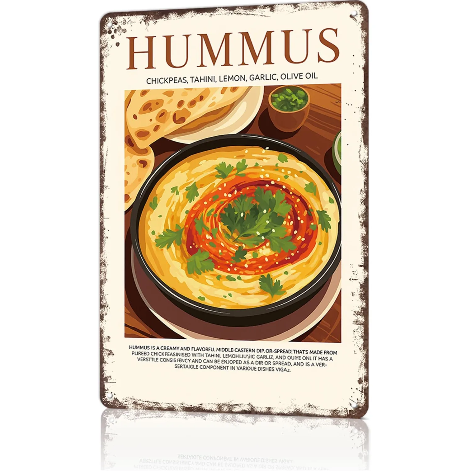 Funny Metal Signs Hummus Posters Houmous Wall Art French Retro Kitchen Tin Sign For Home Room Office Decor 8x12inch