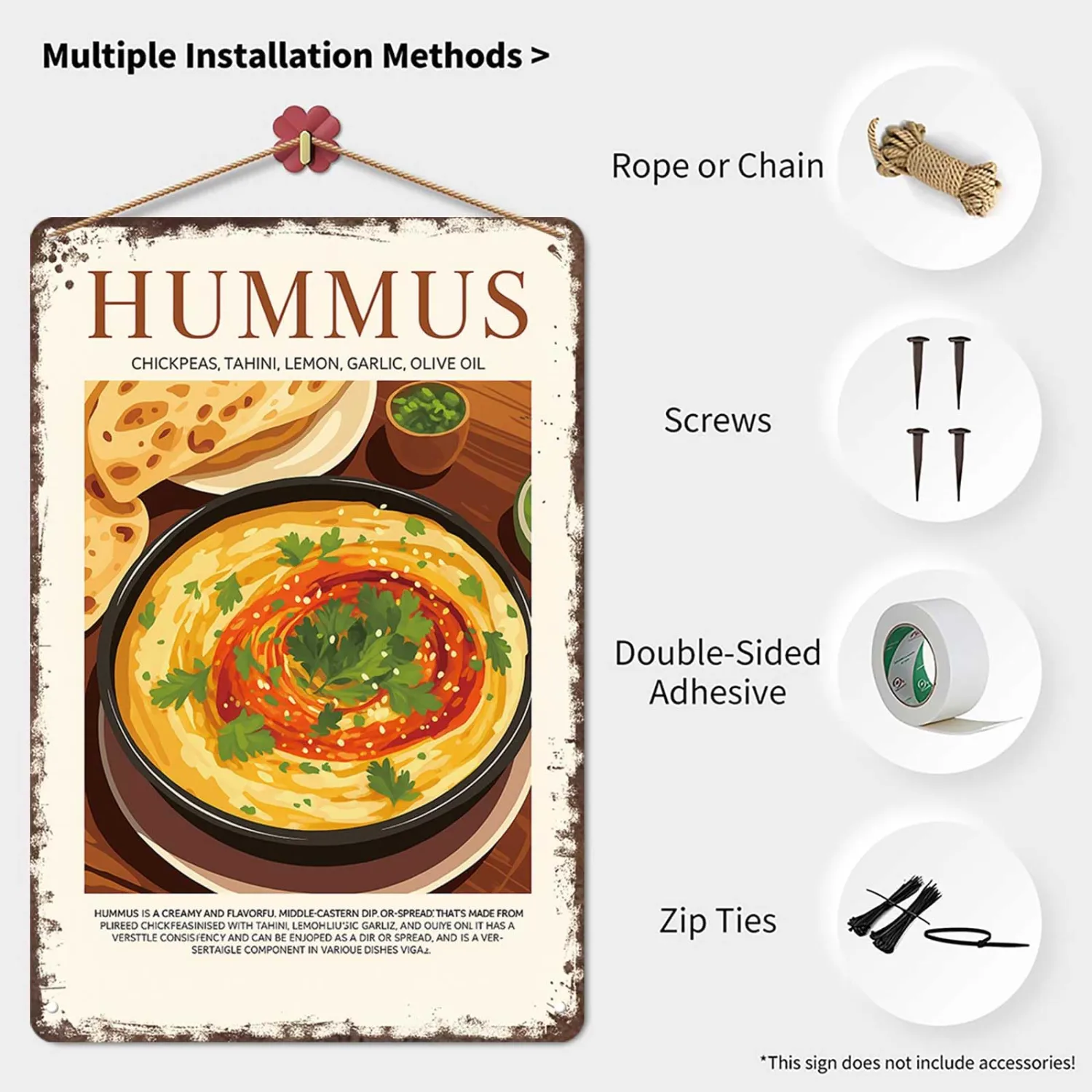 Funny Metal Signs Hummus Posters Houmous Wall Art French Retro Kitchen Tin Sign For Home Room Office Decor 8x12inch