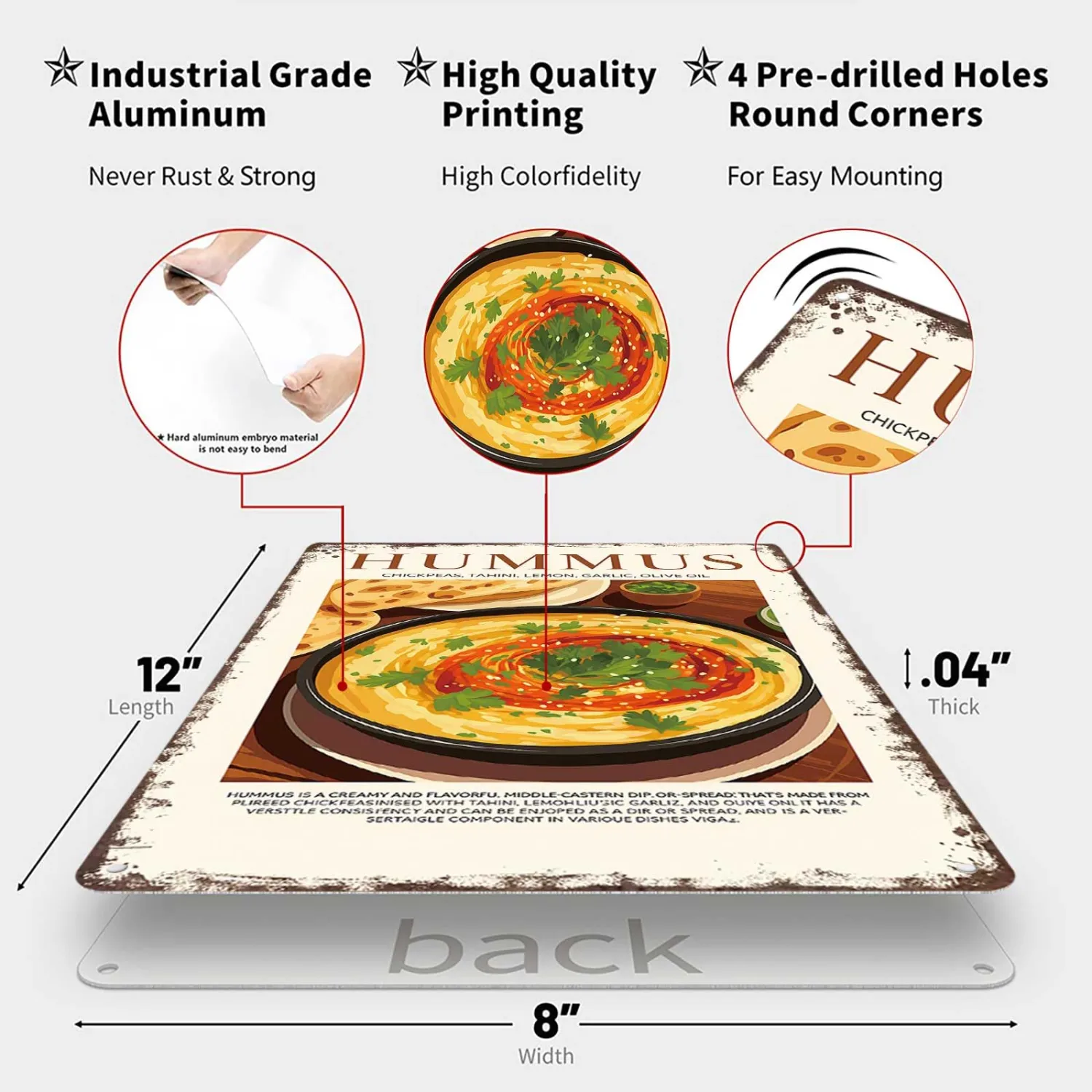 Funny Metal Signs Hummus Posters Houmous Wall Art French Retro Kitchen Tin Sign For Home Room Office Decor 8x12inch