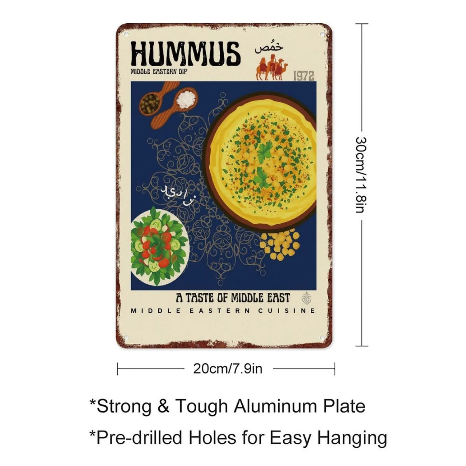 Hummus Metal Tin Sign - Food Poster Vintage Kitchen Wall Decor For Kitchens, Restaurants, Bars, And Cafes Size: 12x8 Inches
