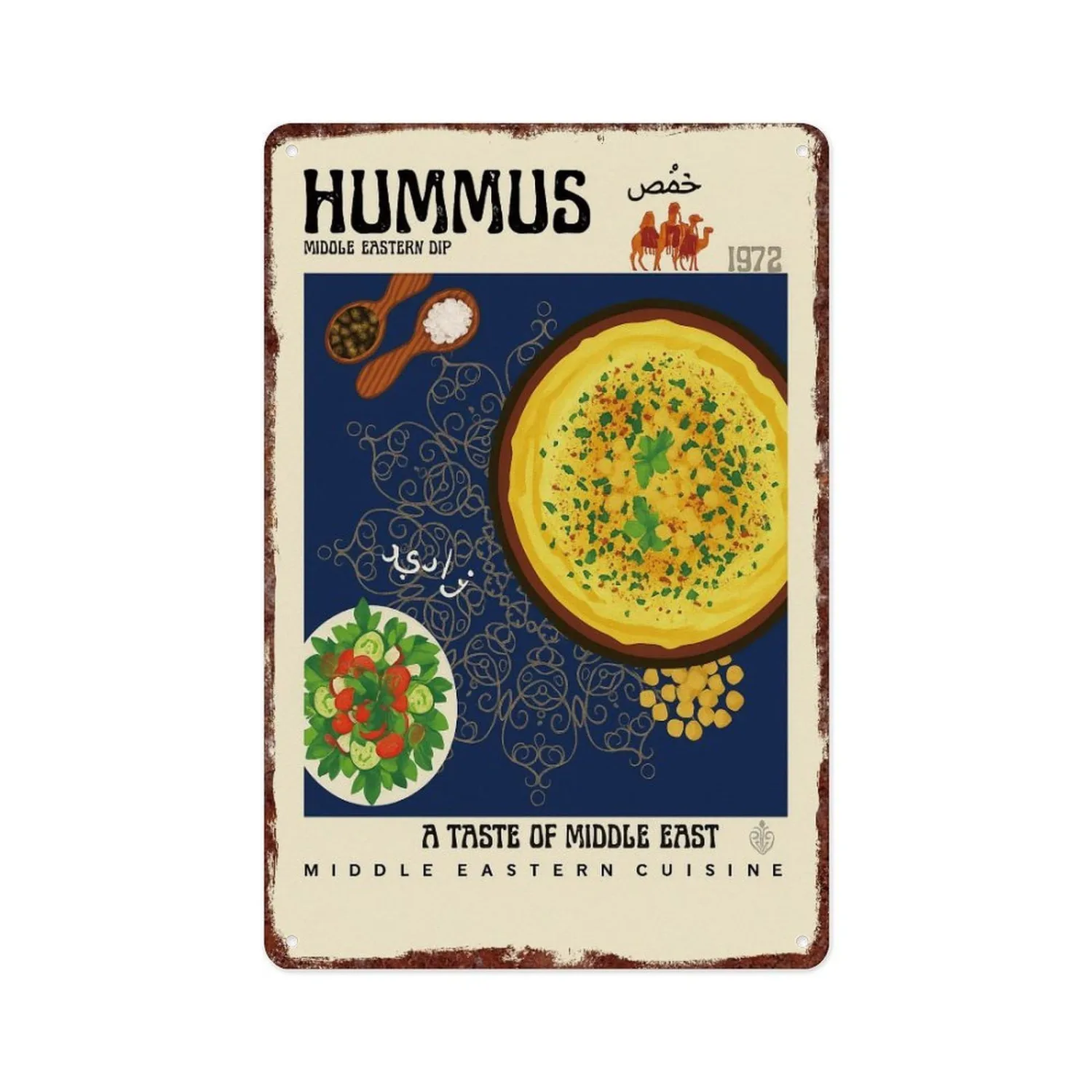 Hummus Metal Tin Sign - Food Poster Vintage Kitchen Wall Decor For Kitchens, Restaurants, Bars, And Cafes Size: 12x8 Inches