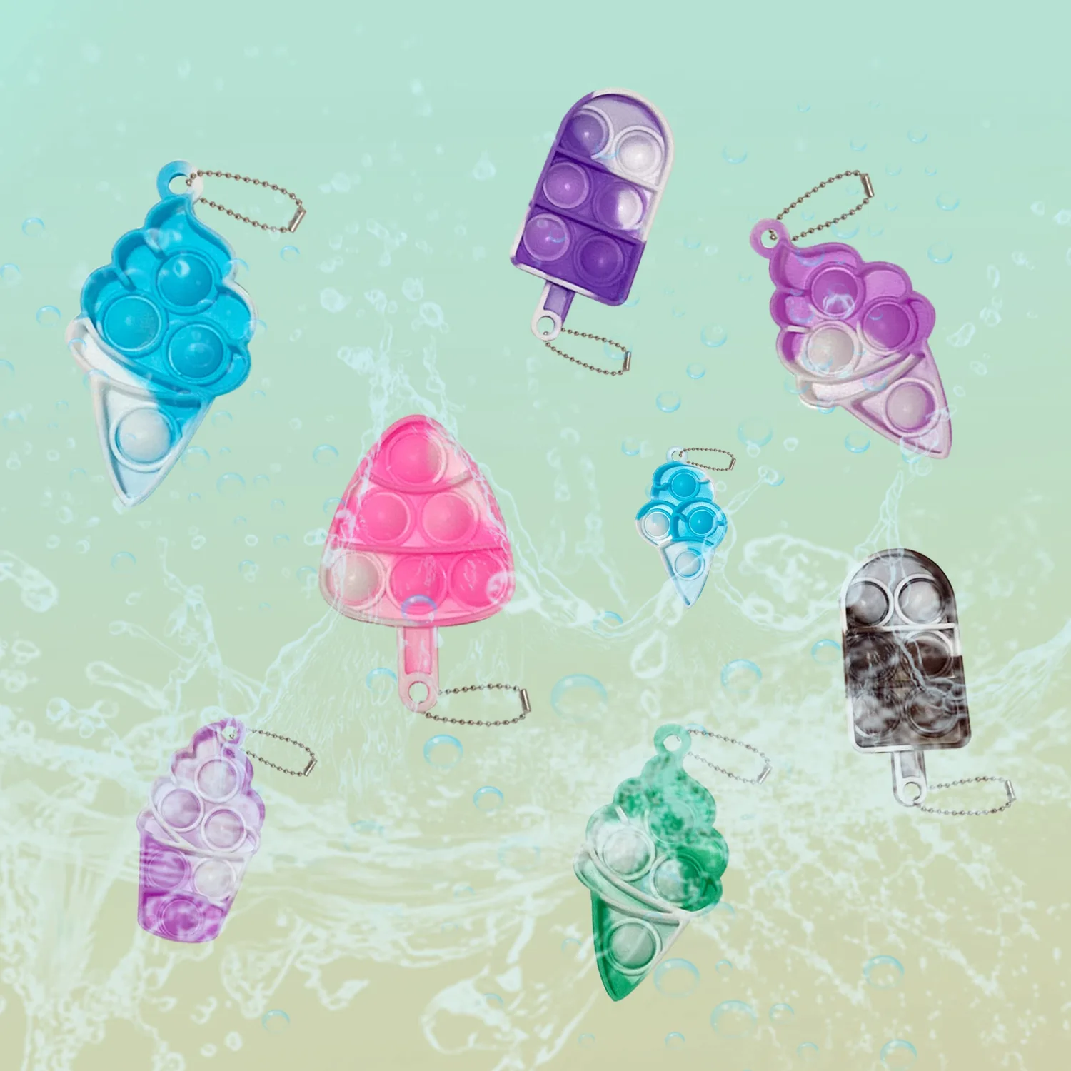 20Pcs Pop Keychain Fidget Toys Pop Ice Cream Fidget Toys Relieve Anxiety Stress Hand Office Desk Toys for Kids Adults