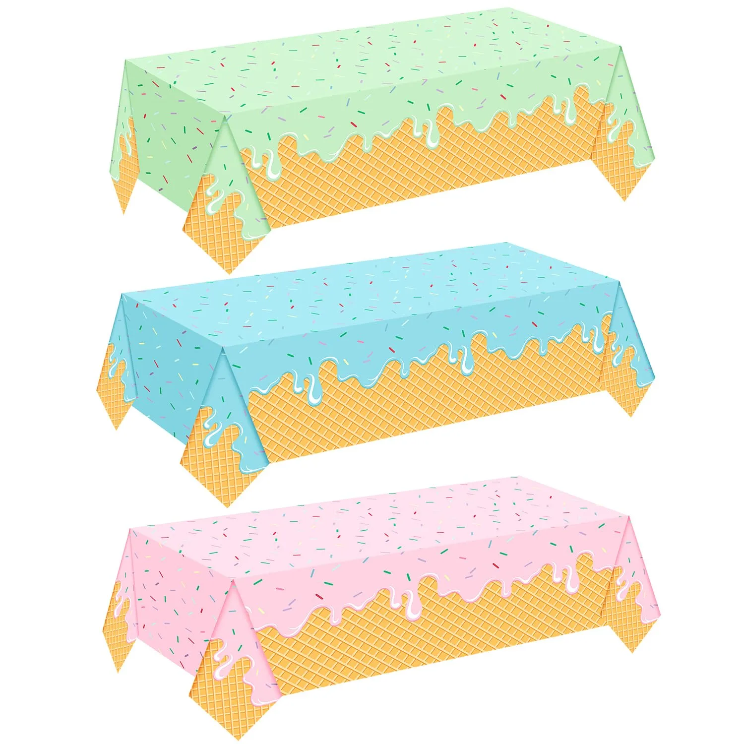 Ice Cream Party Decorations - 3Pcs Ice Cream Table Cloth 54' X 108' Disposable Rectangular Plastic Tablecloth - Popsicle Themed Party Supplies