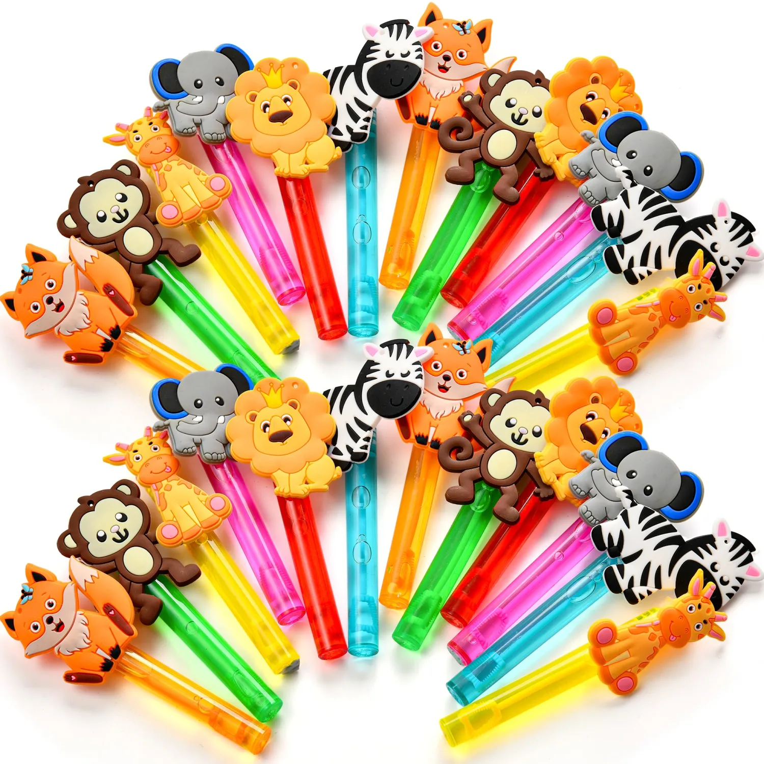 Winrayk Safari Party Favors, 24Pcs Jungle Animals Mini Bubble Wands for Kids Bubbles Bulk with Detachable Topper (6 Styles & Colors), Birthday Goodie Bag Stuffer Classroom Prizes Wild One Party Favors