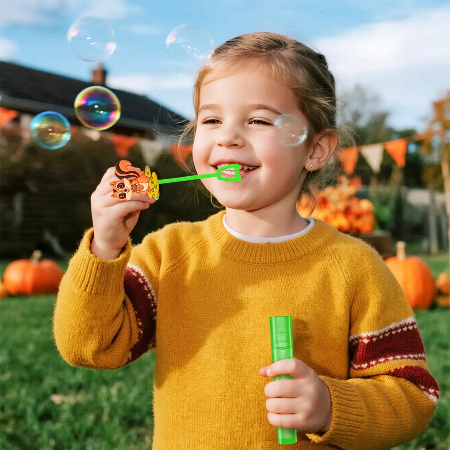 Winrayk Fall Thanksgiving Party Favors, 24Pcs Self-Designed Mini Bubble Wands for Kids Bubbles Bulk & Detachable Topper, Autumn Birthday Gifts Basket Pinata Filler Goodie Bag Stuffer Classroom Prizes