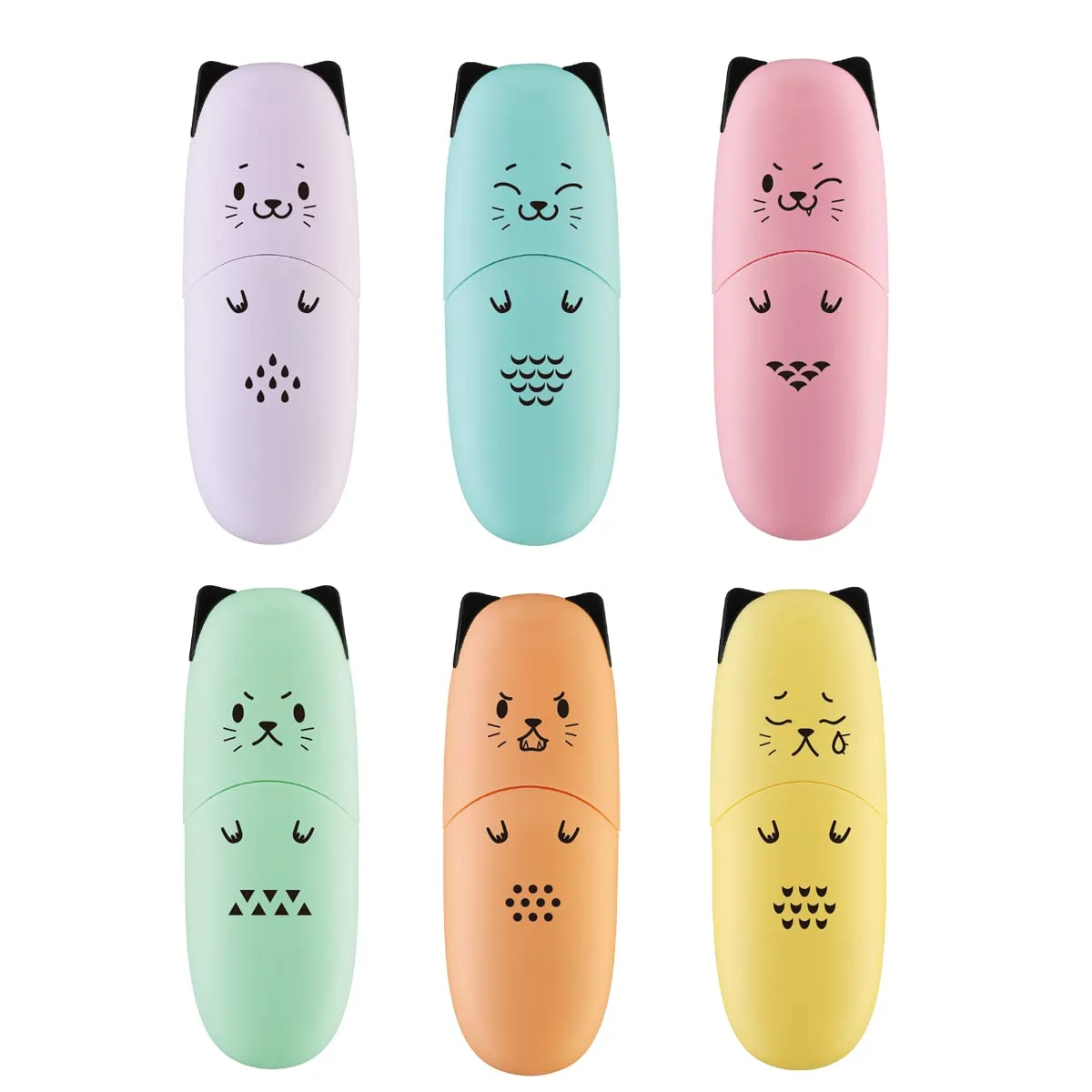 6 pieces Cat Shape Cute Mini Highlighter Pen Pastel Color Chisel Tip Kawaii Kids Stocking Stuffers Gift Highlighter Marker