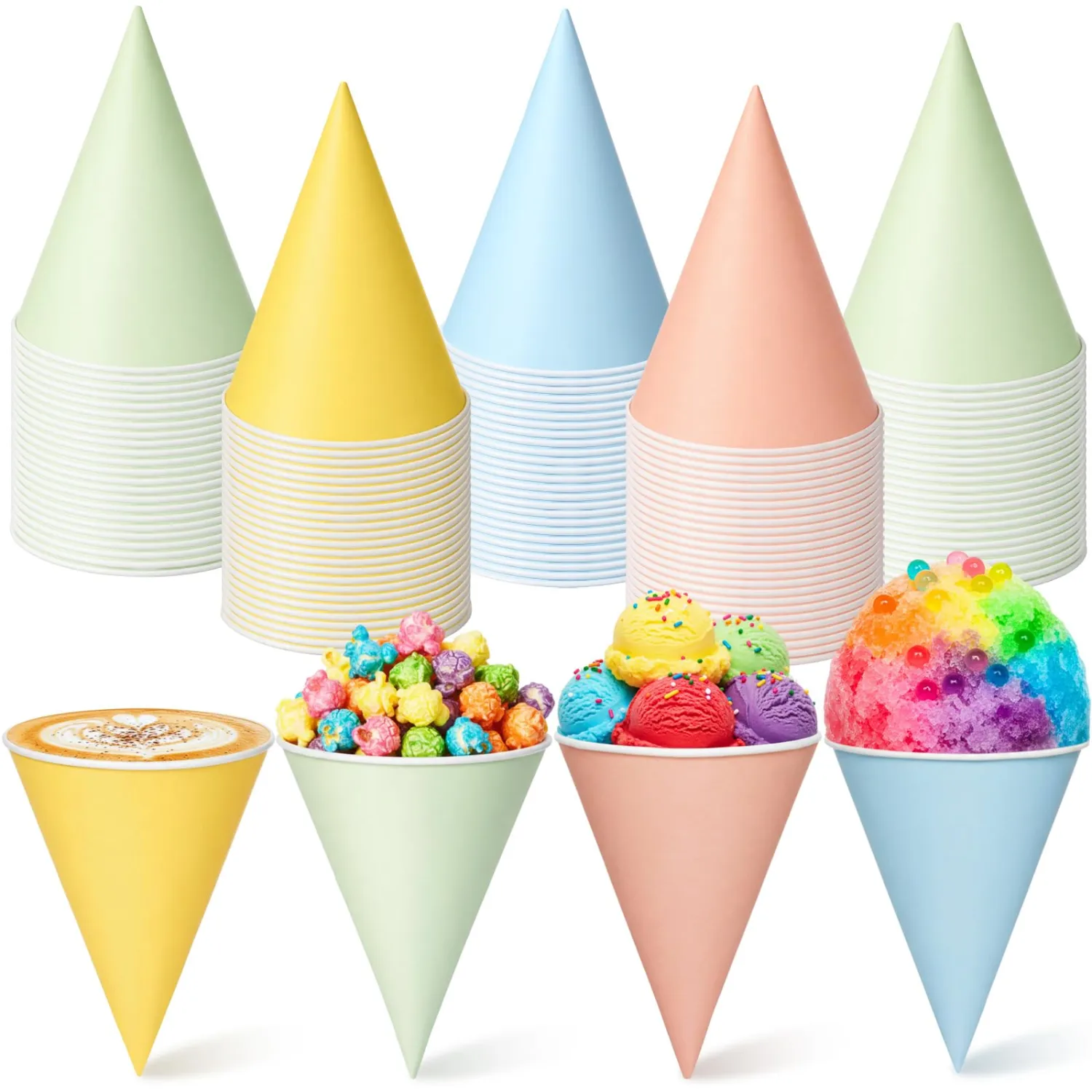 Honeydak 48 Pcs Easter Snow Cone Cups 6 oz Pastel Disposable Macaron Shave Ice Cream Paper Cups for Slush Shaved Ice Cream Sorbet Water Syrup Spring Party Supplies