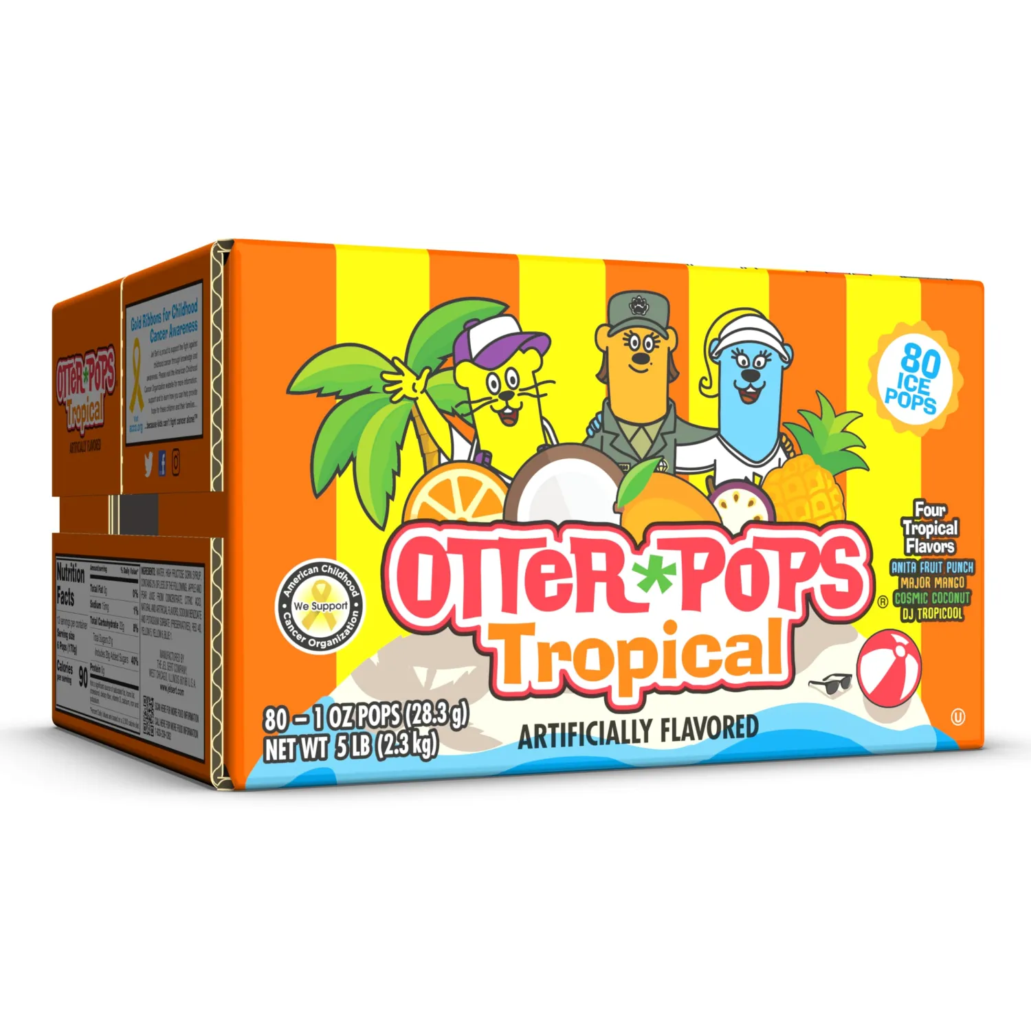 Otter Pops, Tropical Assorted Freezer Pops, 1oz Freeze Pops in Six Zippy Flavors, 80 counts