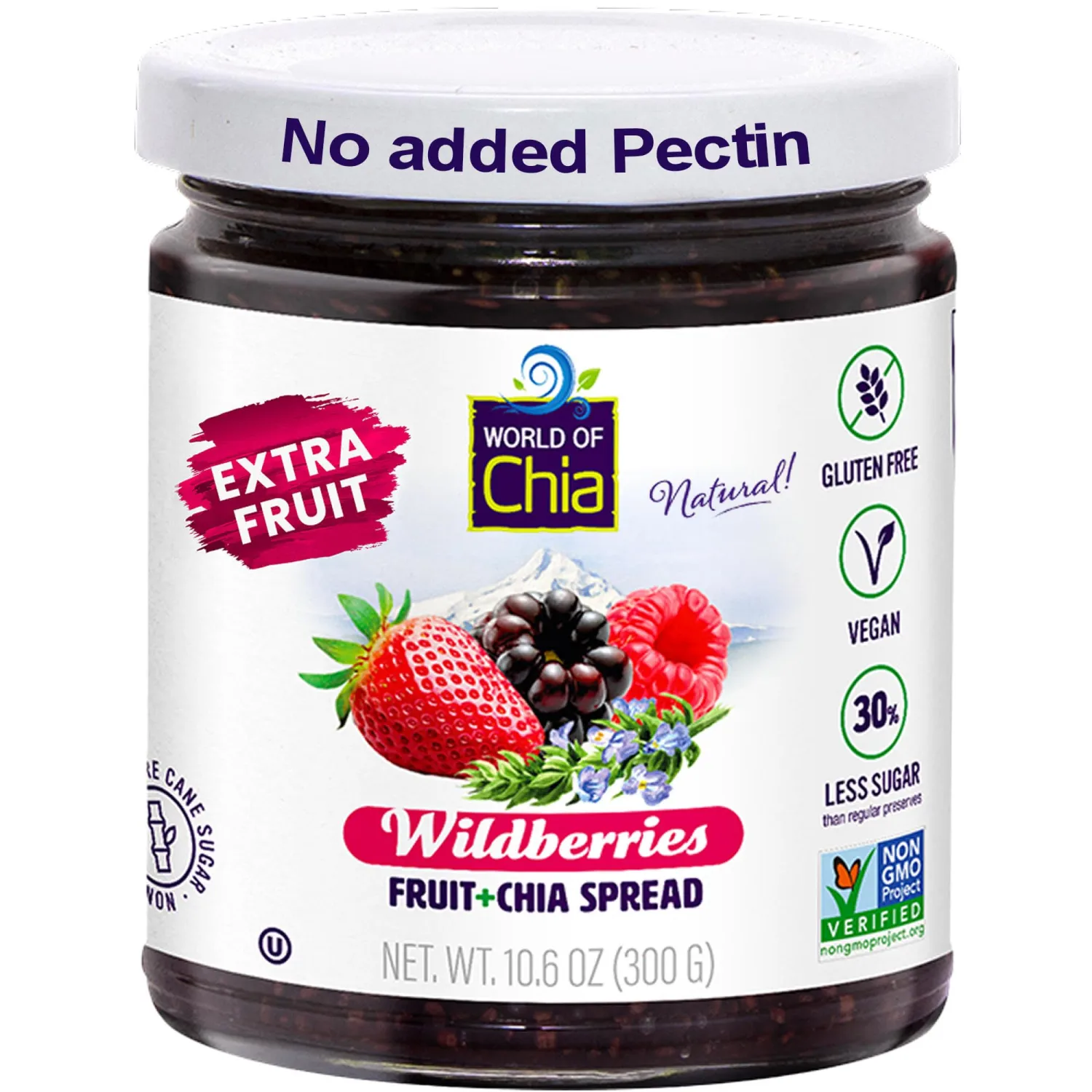 World of Chia Jam Wildberry Pack - Extra Fruit Spread, Bold Flavor & Wildberry Jelly Jam, Sweetened Pure Cane Sugar & Real Fruits, Omega-3s Superfood, Preserves and Jams (1 Jar, 10.6 oz, 300 g) 1 Pack