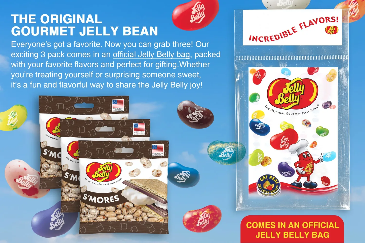 Jelly Belly S'mores Jelly Beans Grab & Go Bags - Pack of 3 sold in Jelly Belly Bag
