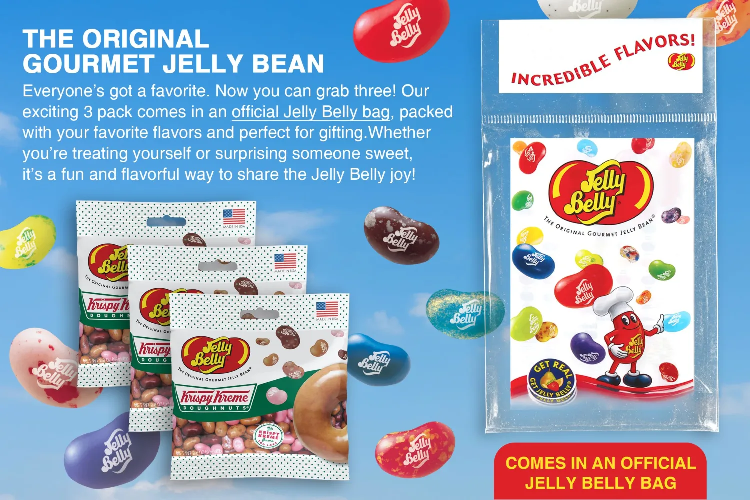 Jelly Belly Krispy Kreme Jelly Beans Grab & Go Bags - Pack of 3 sold in Jelly Belly Bag
