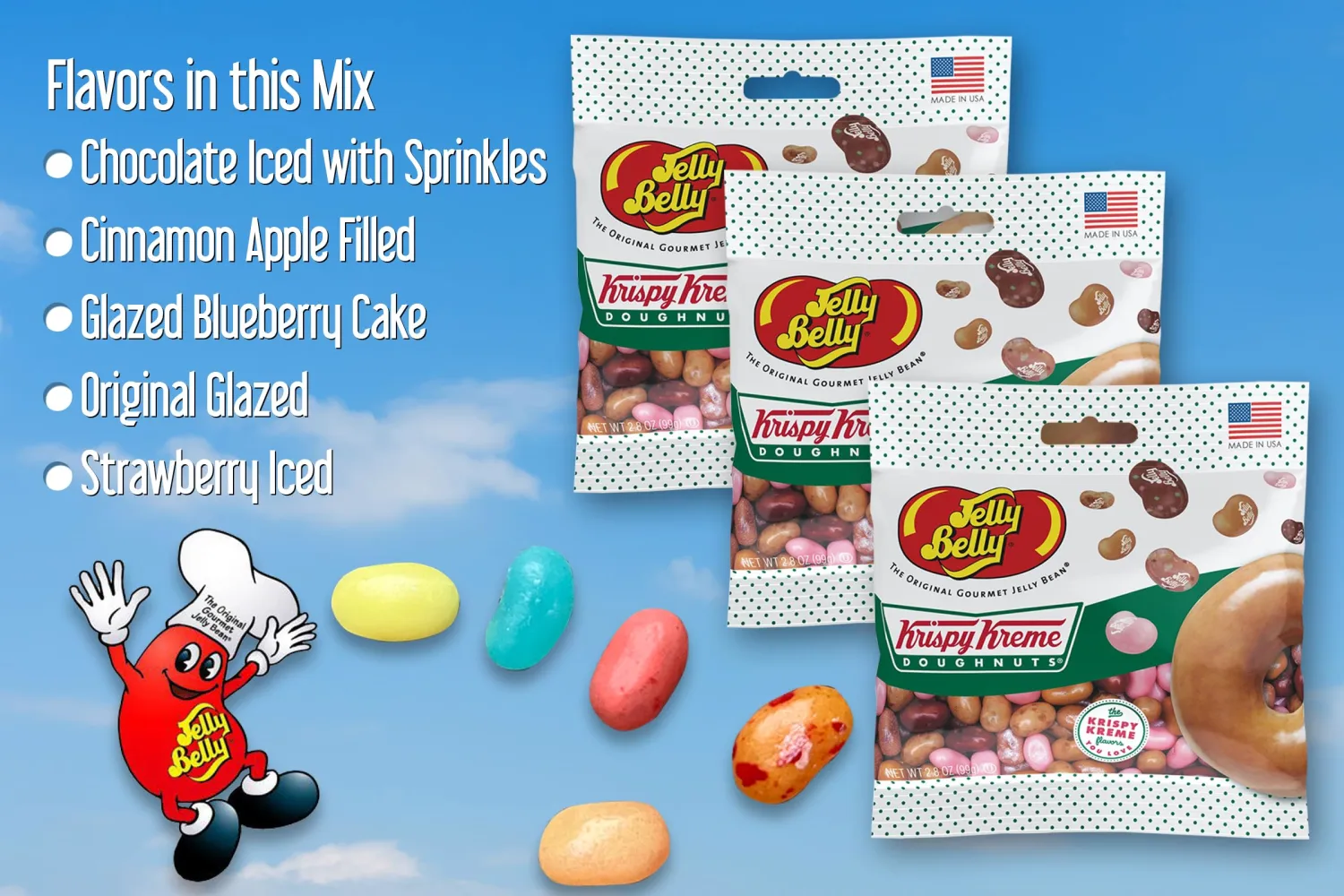 Jelly Belly Krispy Kreme Jelly Beans Grab & Go Bags - Pack of 3 sold in Jelly Belly Bag