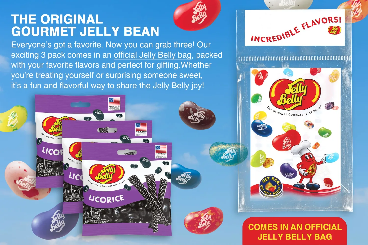 Jelly Belly Jelly Beans Grab & Go Bags - Pack of 3 sold in Jelly Belly Bag (Licorice)