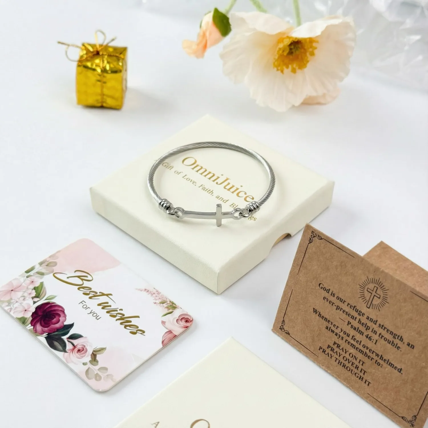 Christian Bracelet for Women, Stainless Steel Cross Bracelet with Faith Card, Inspirational Gifts for Women, Friendship, Birthday, Christmas, or Thanksgiving Gift Box