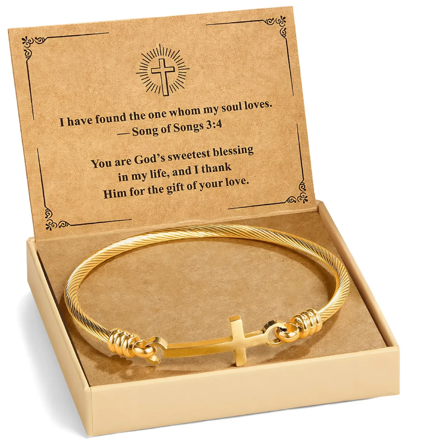 Christian Bracelet for Women, Stainless Steel Cross Bracelet with Faith Card, Inspirational Gifts for Women, Friendship, Birthday, Christmas, or Thanksgiving Gift Box