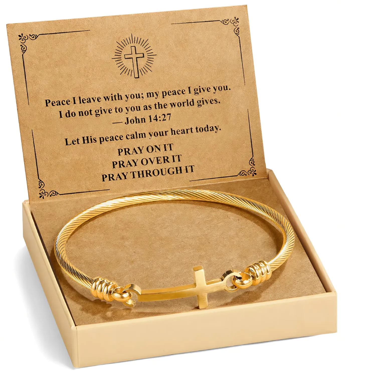 Christian Bracelet for Women, Stainless Steel Cross Bracelet with Faith Card, Inspirational Gifts for Women, Friendship, Birthday, Christmas, or Thanksgiving Gift Box