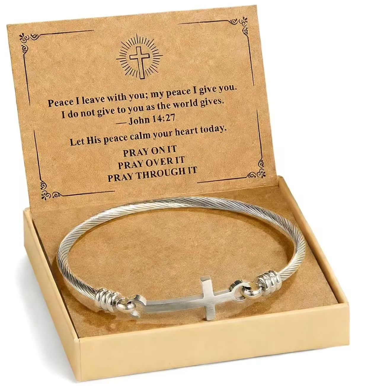 Christian Bracelet for Women, Stainless Steel Cross Bracelet with Faith Card, Inspirational Gifts for Women, Friendship, Birthday, Christmas, or Thanksgiving Gift Box