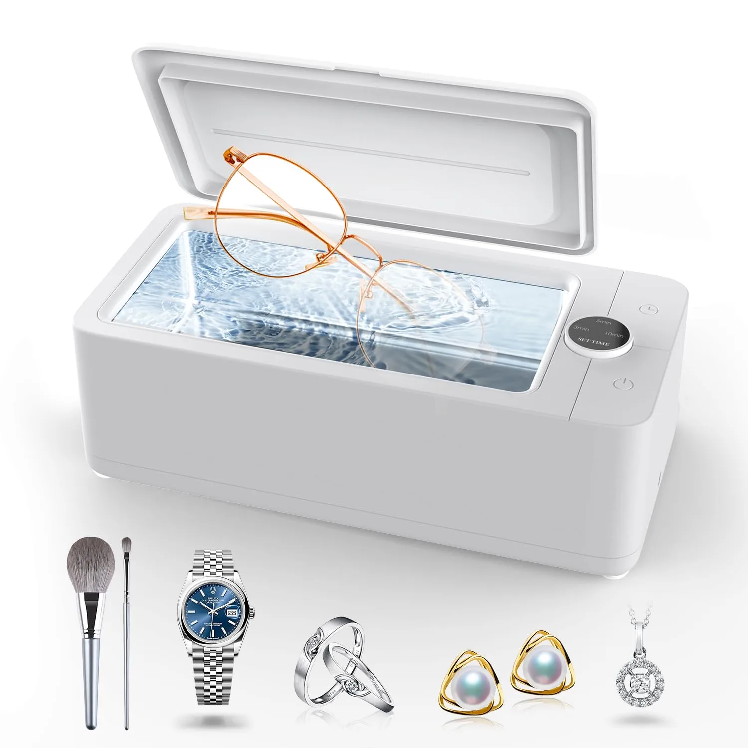 Ultrasonic Jewelry Cleaner, 50KHz Professional Jewelry Cleaner Machine with 3 Timer Modes for Jewelry, Eyeglasses, Rings, Watch Strap, Dentures, 304 Stainless Steel Tank