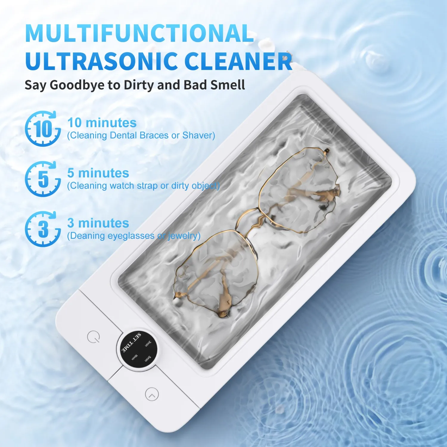 Ultrasonic Jewelry Cleaner, 50KHz Professional Jewelry Cleaner Machine with 3 Timer Modes for Jewelry, Eyeglasses, Rings, Watch Strap, Dentures, 304 Stainless Steel Tank
