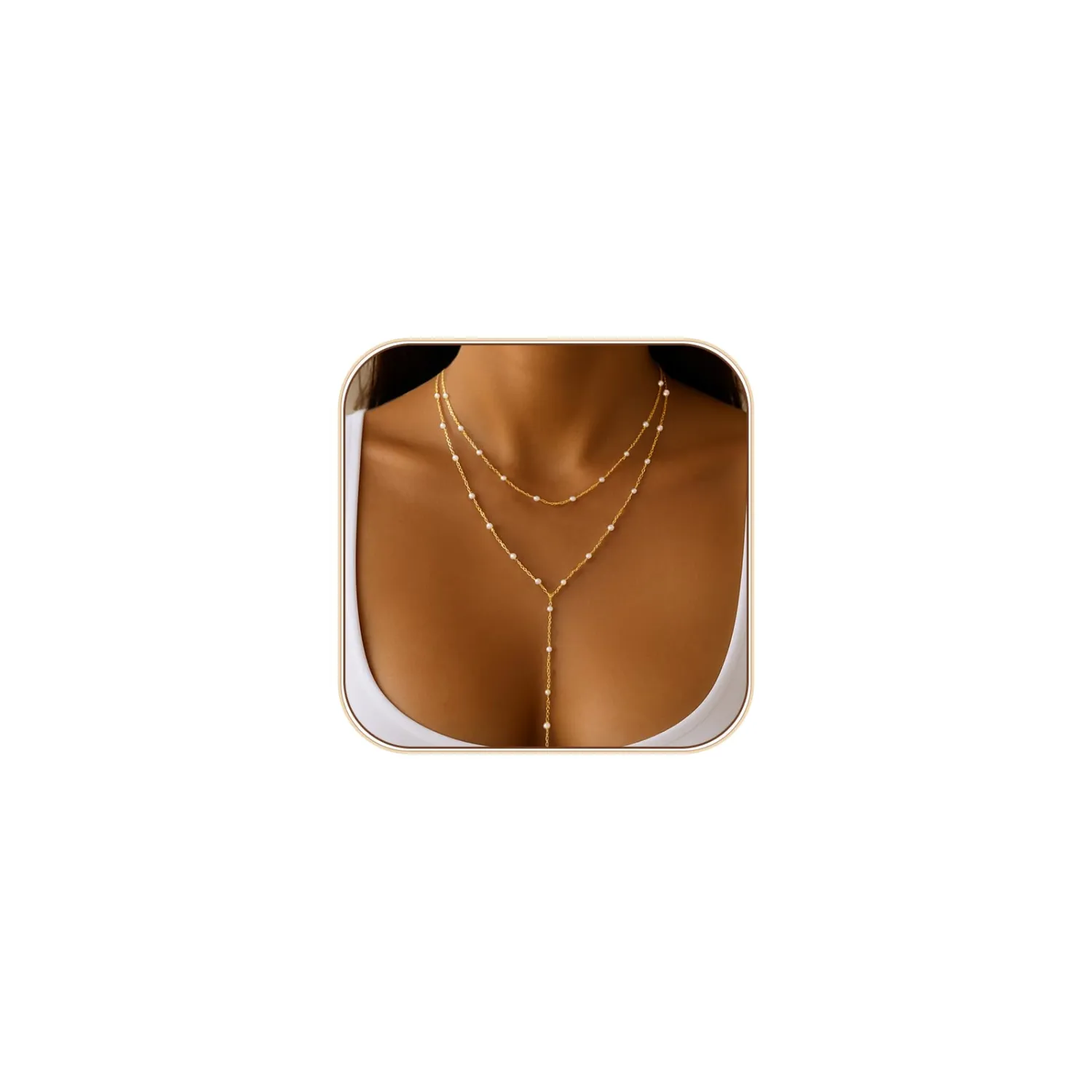 Lariat Gold Necklace for Women Dainty Long Necklace 14k Gold Plated/Silver Y-Shaped Pendant Drop Chain Trendy Layered Pearl/Beaded/CZ Necklaces Simple Gold Jewelry For Women Gift
