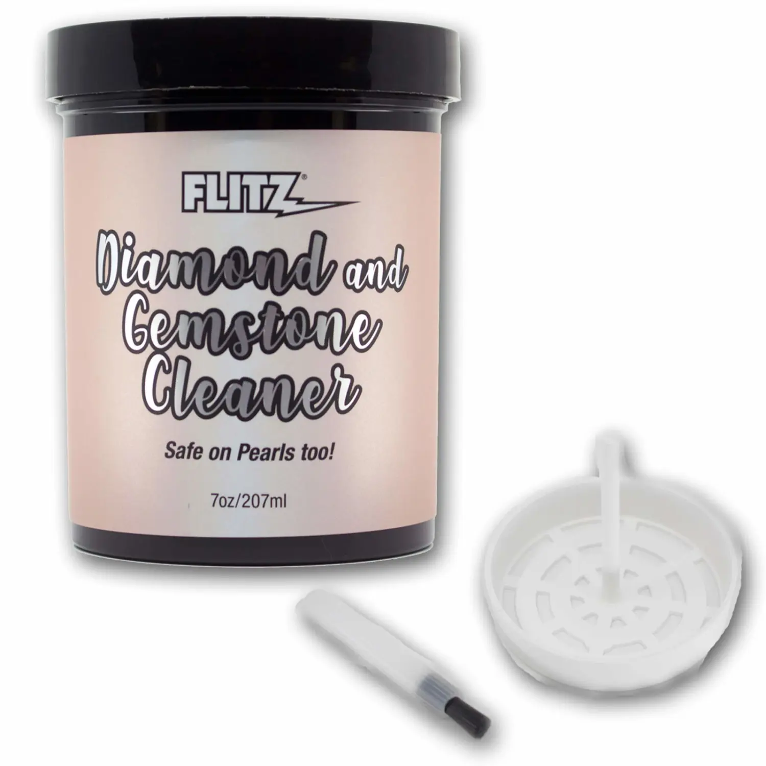 Flitz Diamond and Gemstone Jewelry Cleaner for Gold, Silver, Pearls - Includes Tray and Brush, Great for Wedding Rings, Earrings, Necklaces - Non-Toxic Formula, Made in the USA, 7 oz