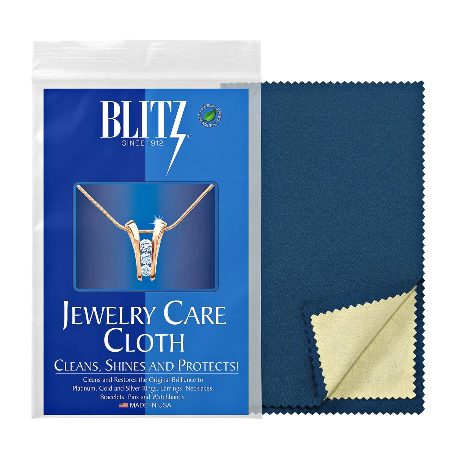 Blitz Jewelry Care Cloth Pre-Treated for polishing Gold Silver and Platinum Jewelry. Non Toxic and Environmentally Friendly - 2-Pack