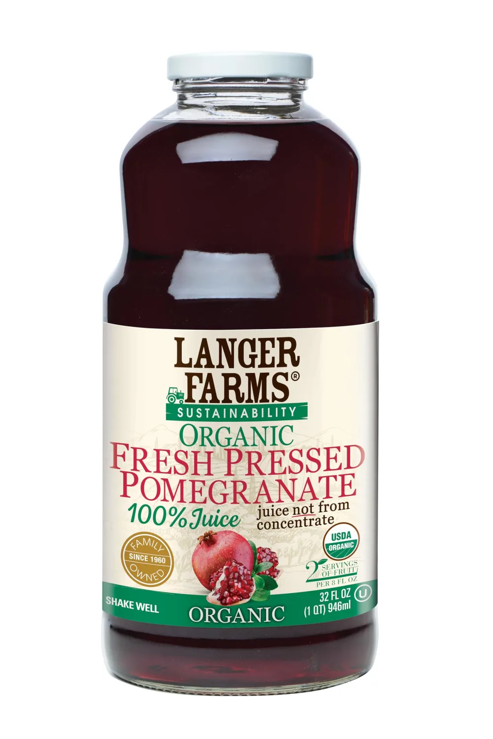 Langer Farms Organic Fresh Pressed Pomegranate, 100% Juice, Not from Concentrate, 32 fl oz