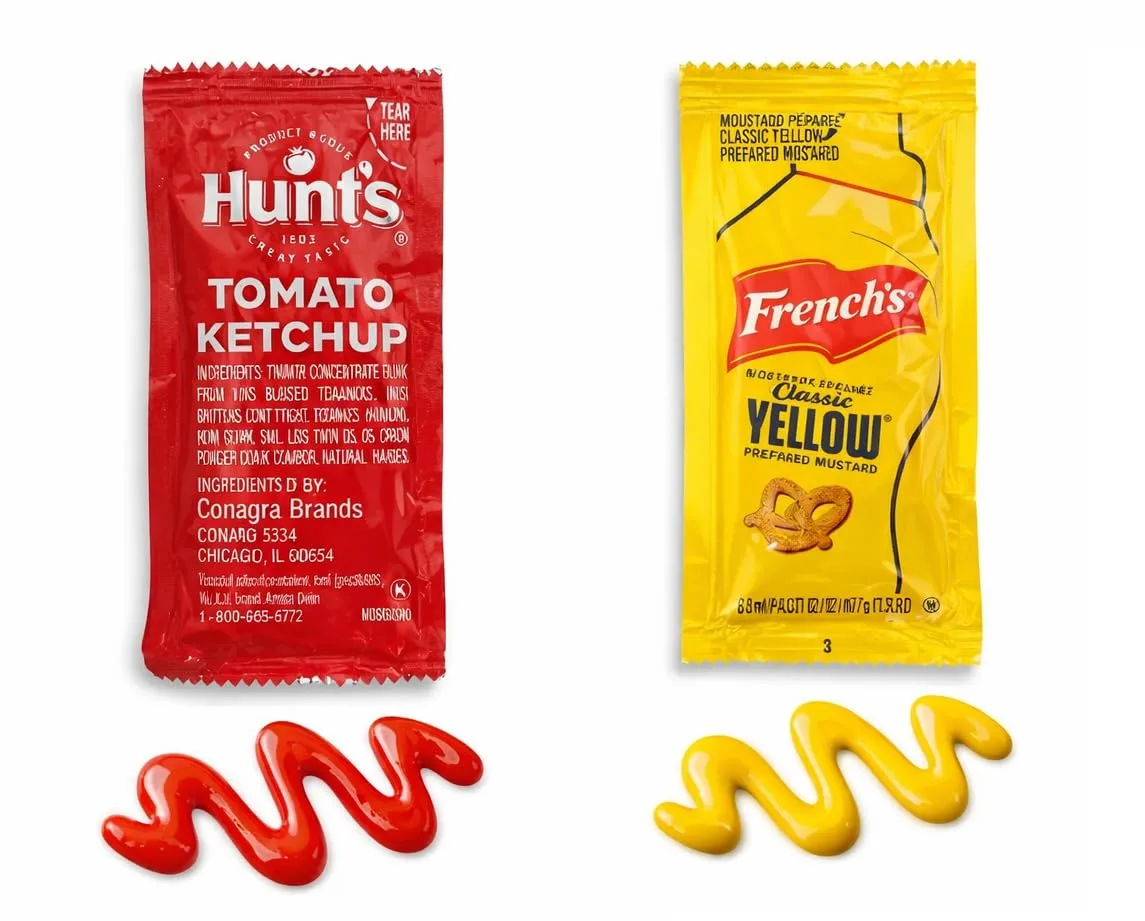 50 Ketchup Packets and 50 Mustard Packets - 100 Total Condiment Packs Individually Wrapped For Restaurants, Food Trucks, Take Out, Travel and Everyday Use