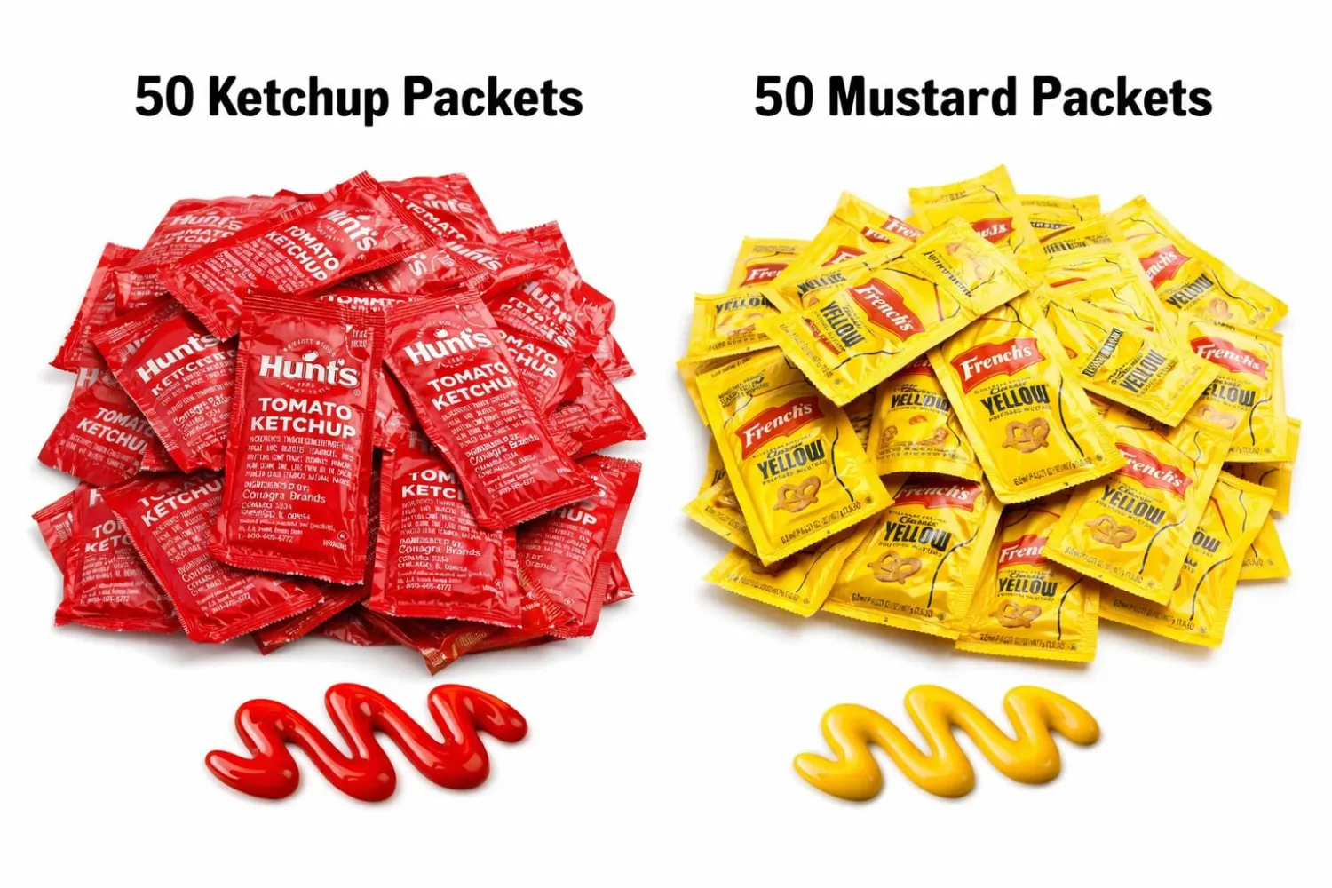 50 Ketchup Packets and 50 Mustard Packets - 100 Total Condiment Packs Individually Wrapped For Restaurants, Food Trucks, Take Out, Travel and Everyday Use