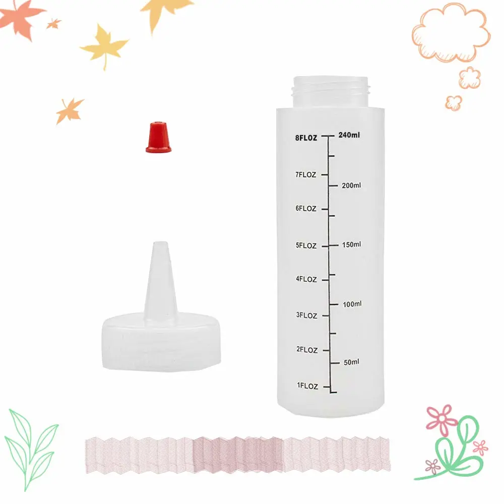 12 Pack 8 oz/240 ml Plastic Squeeze Bottles, Scale Squirt Bottle with Red Tip Cap and Black Scale for Ketchup, Sauces, Syrup, Dressings, BBQ, Crafts and More