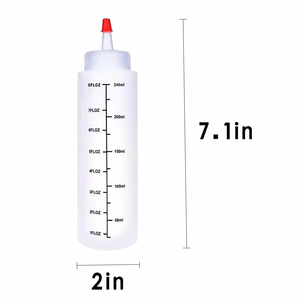 12 Pack 8 oz/240 ml Plastic Squeeze Bottles, Scale Squirt Bottle with Red Tip Cap and Black Scale for Ketchup, Sauces, Syrup, Dressings, BBQ, Crafts and More