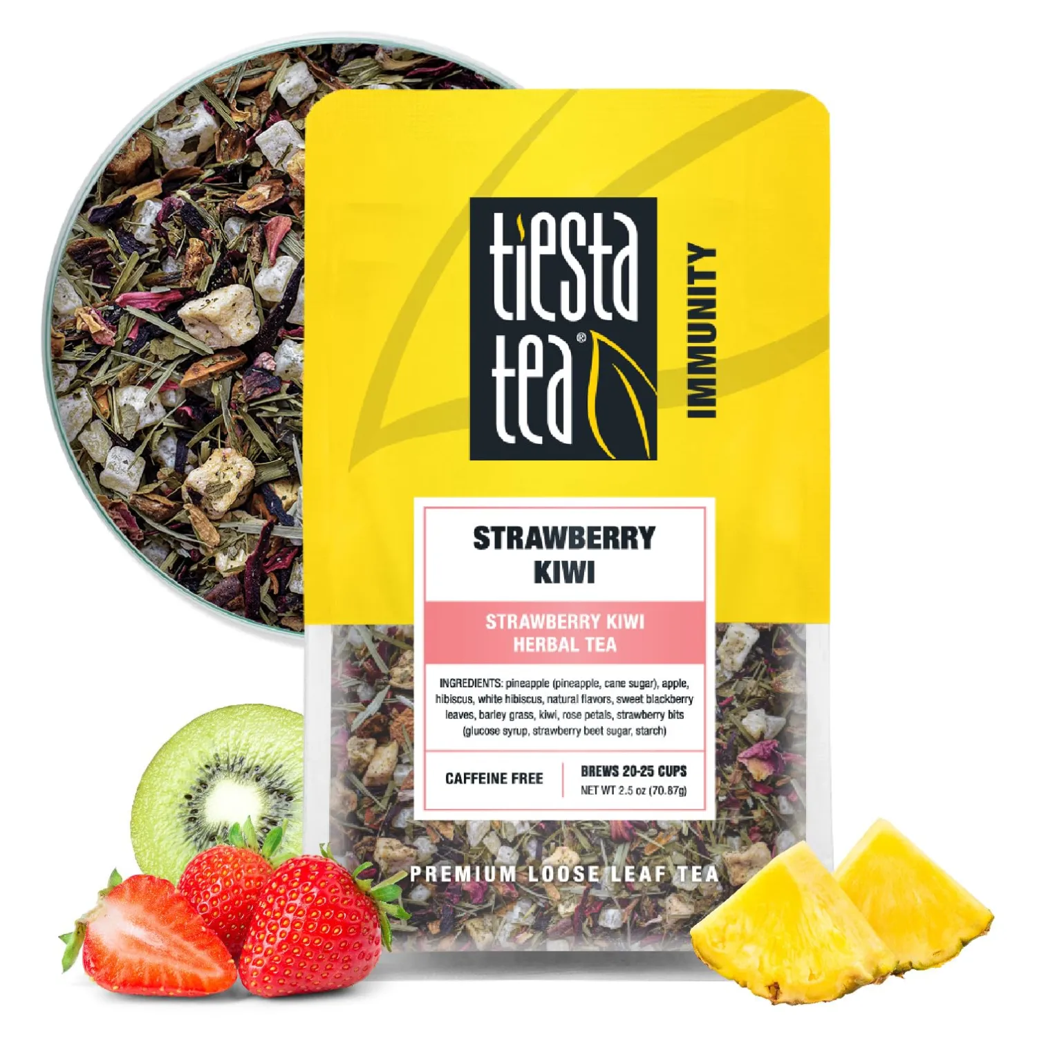 Tiesta Tea - Strawberry Kiwi Herbal Tea, Loose Leaf, Strawberry Hibiscus Kiwi Fruit Tea, Premium Caffeine-Free Herbal Blend, Make Hot or Iced & Up to 25 Cups, 2.5 oz Resealable Pouch