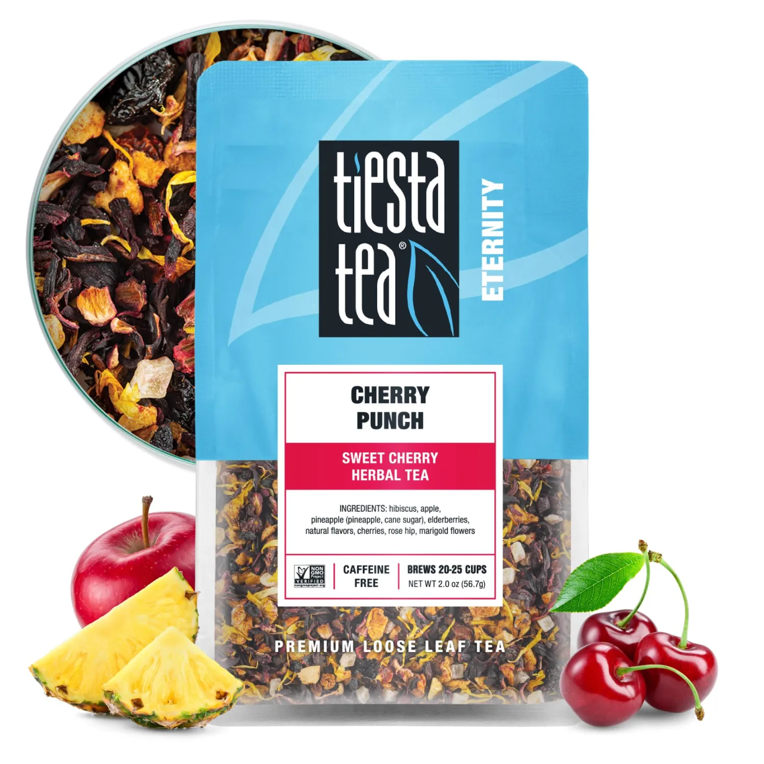 Tiesta Tea - Cherry Punch, Loose Leaf, Sweet Cherry Herbal Tea, Premium Blend, Non-Caffeinated, Makes Hot or Iced & Brews Up to 25 Cups, 2oz Resealable Pouch