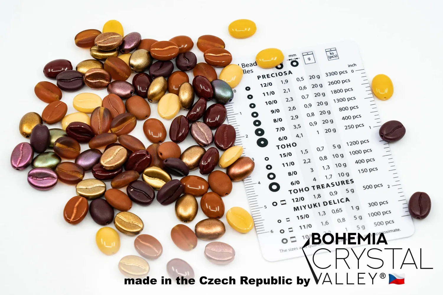 80+ Glass Coffee Bean Beads (1.8oz=50g) Czech Republic, 0.43 inch (11mm) Mix for Jewelry Making Decorations