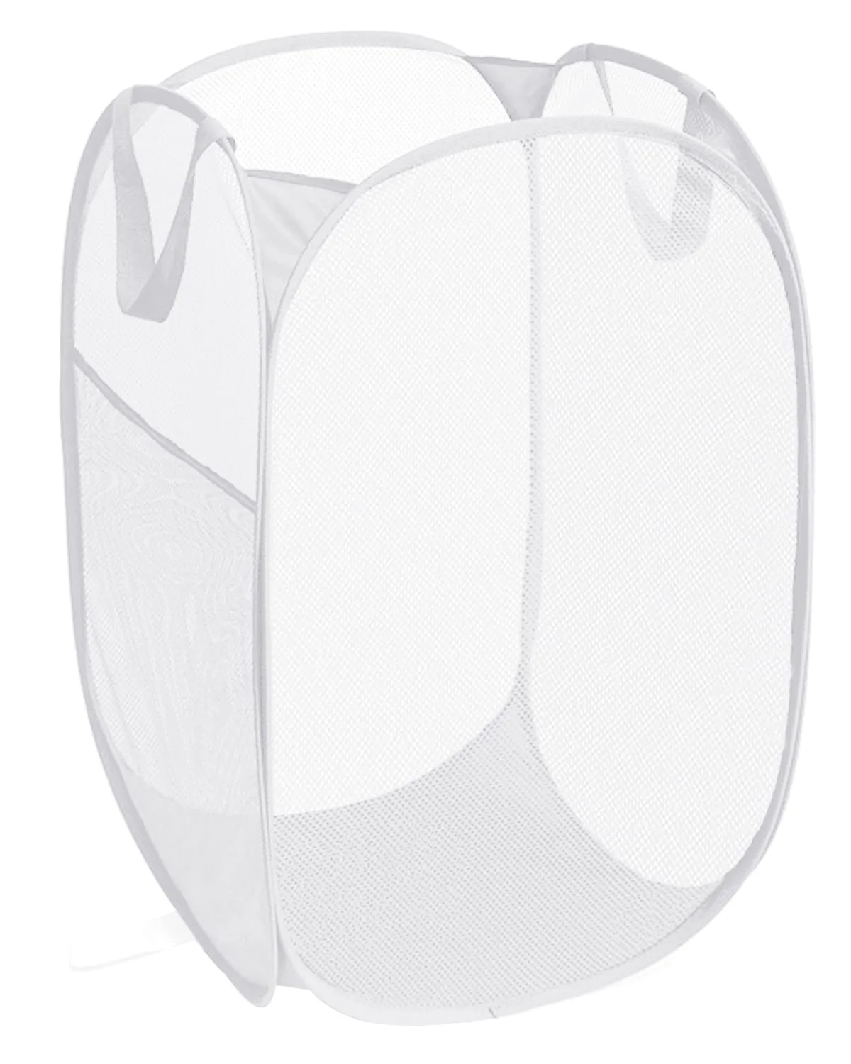 Durable Collapsible Laundry Baskets, Reinforced Mesh Pop Up Laundry Hamper, Foldable Clothes Hampers with Carry Handles for Laundry, Bathroom, Kids Room, Dorm or Travel White