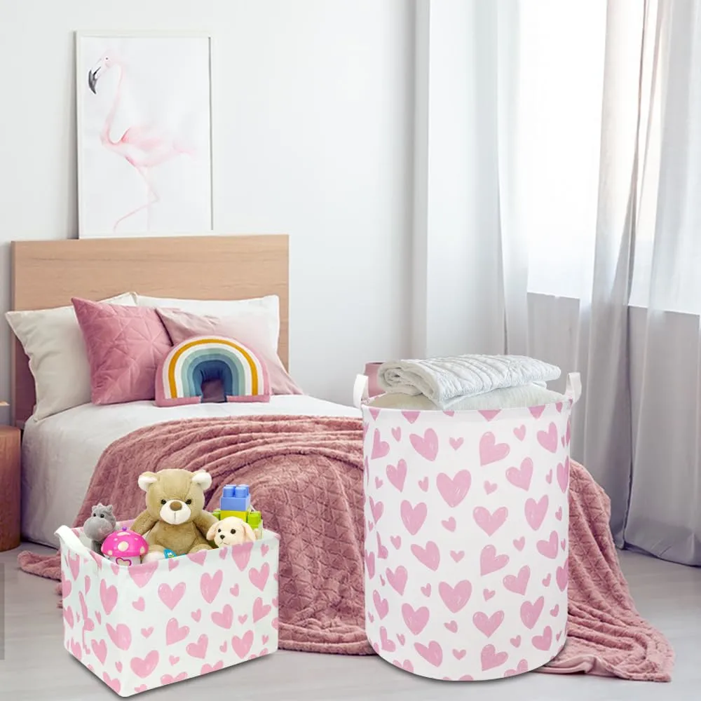 Pink Heart Laundry Hamper, Laundry Basket, Girls Nursery Hamper,Waterproof Storage Bin for Bedroom,Clothes Organizer Basket, Room Decor(Pink Heart)