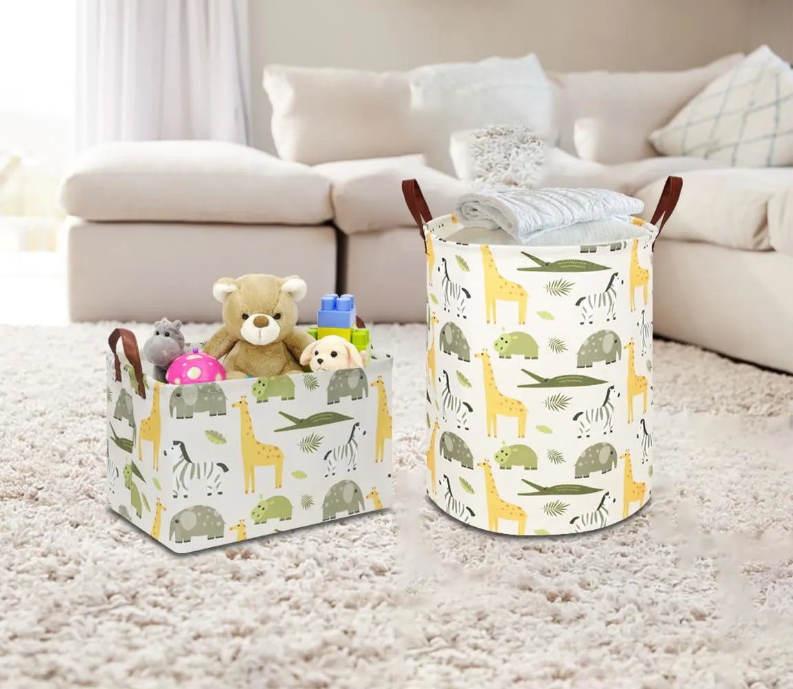 Kids Laundry Hamper,Green Laundry Basket,Baby Nursery Hamper,Waterproof Storage Bin,Clothes Organizer Basket,Room Decor(Green Animal)