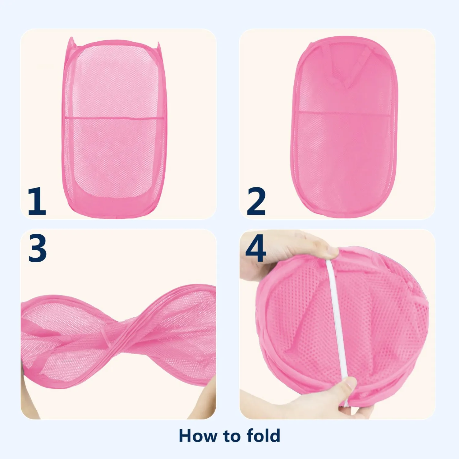 Pop Up Laundry Hamper, Mesh Laundry Basket Collapsible, Foldable Hamper for Travel and Storage (Pink)