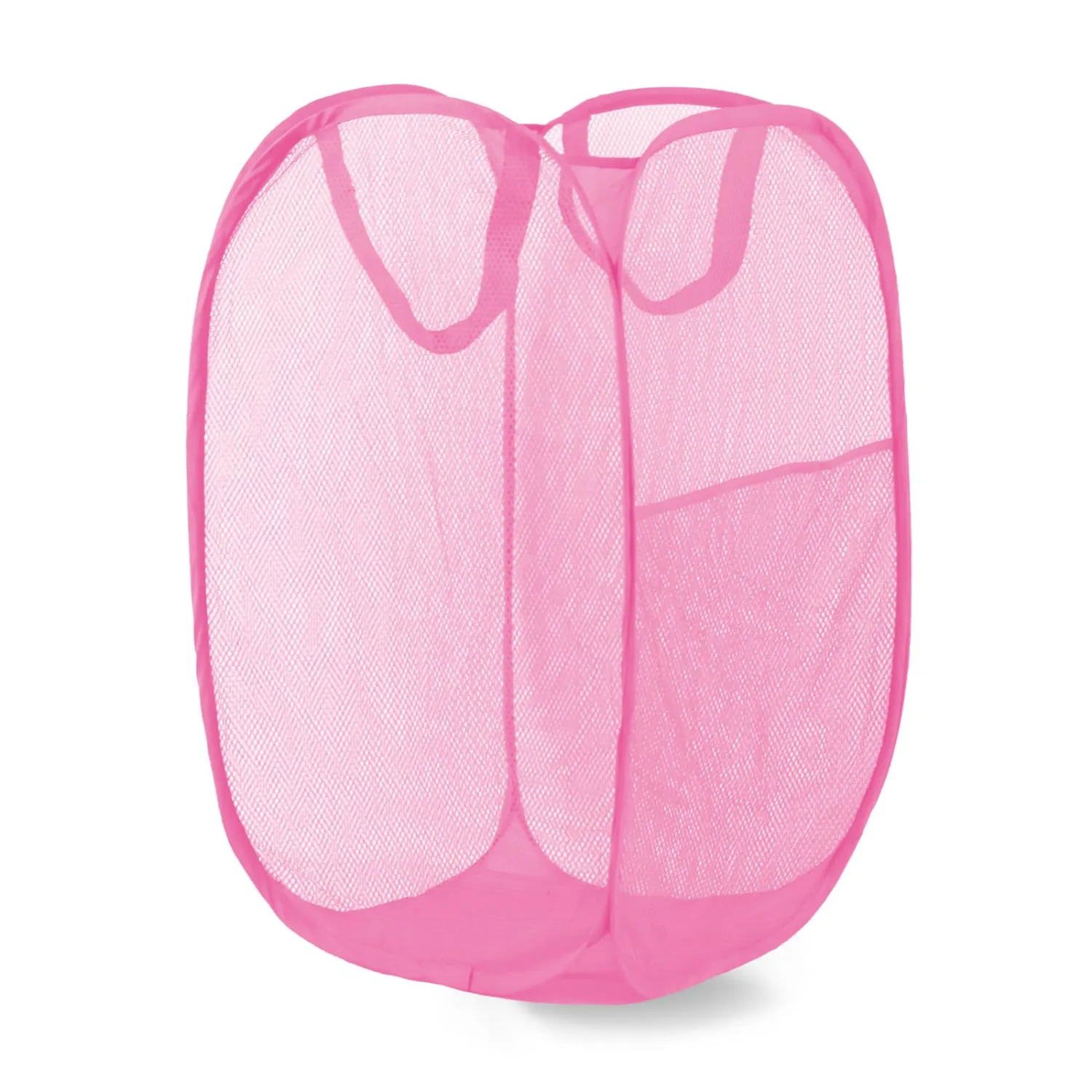 Pop Up Laundry Hamper, Mesh Laundry Basket Collapsible, Foldable Hamper for Travel and Storage (Pink)