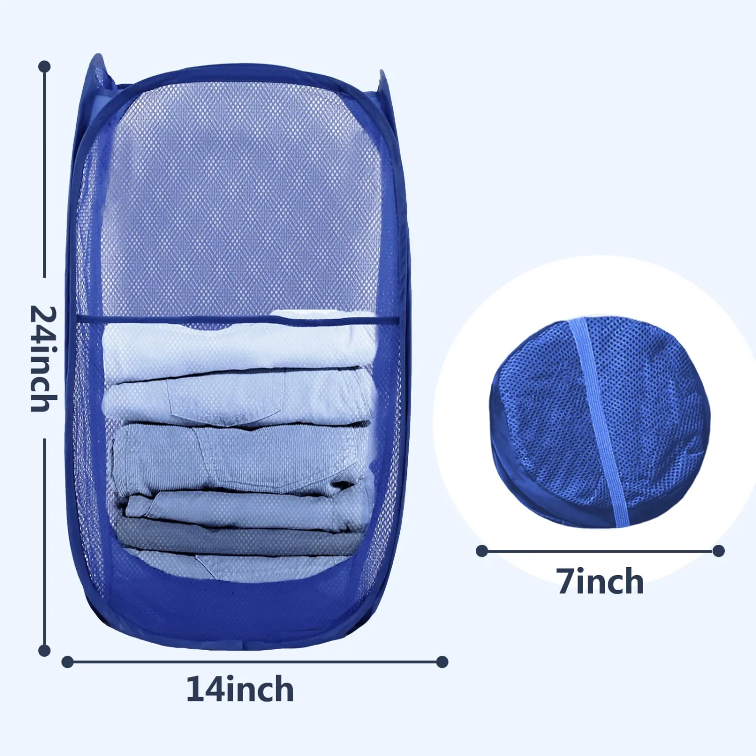 Pop Up Laundry Hamper, Mesh Laundry Basket Collapsible, Foldable Hamper for Travel and Storage (Blue)