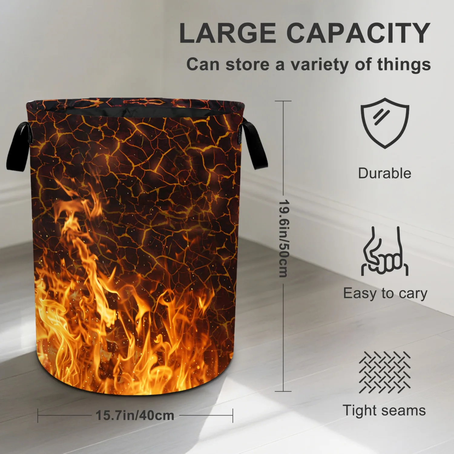 Fire Flames Laundry Basket Laundry Hamper With Handles Collapsible Laundry Baskets Storage Basket For Room Bathroom Bedroom Decor