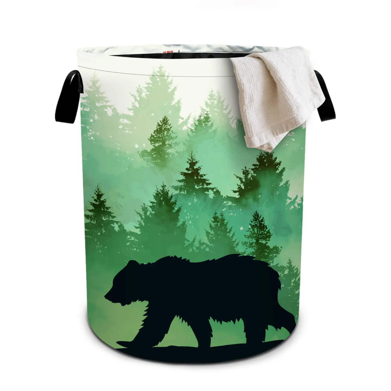 Misty Forest Bear Laundry Basket Laundry Hamper With Handles Collapsible Laundry Baskets Storage Basket For Room Bathroom Bedroom Decor