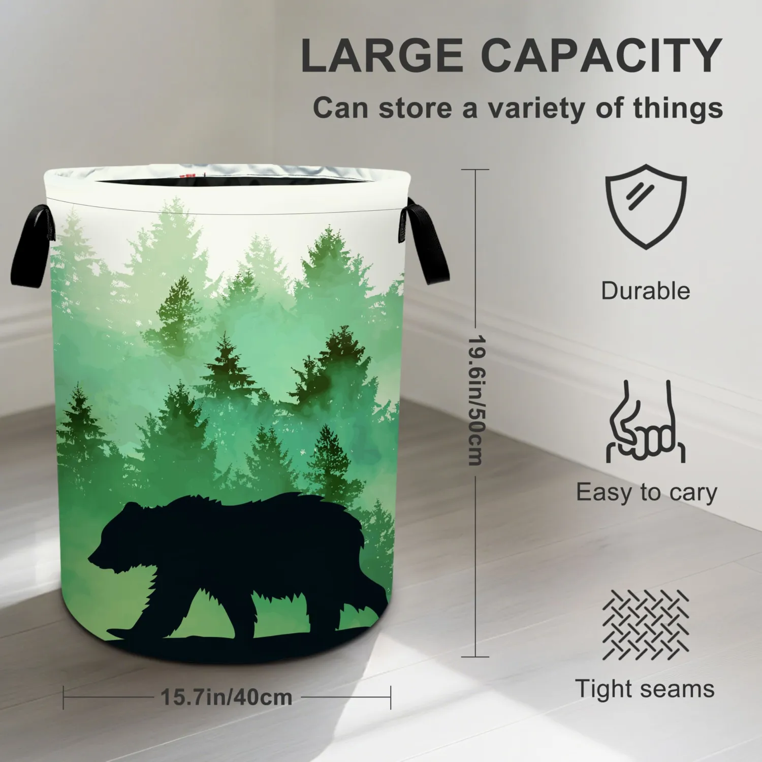 Misty Forest Bear Laundry Basket Laundry Hamper With Handles Collapsible Laundry Baskets Storage Basket For Room Bathroom Bedroom Decor