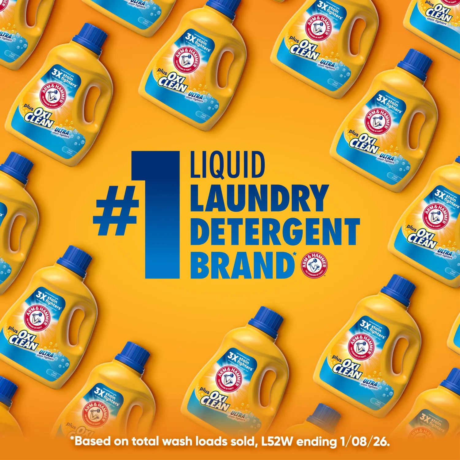 ARM & HAMMER Plus OxiClean Ultra Stain Fighters Liquid Laundry Detergent, Stain Remover for Clothes, Fresh Scent, 74 Loads, 96.2 Fl Oz